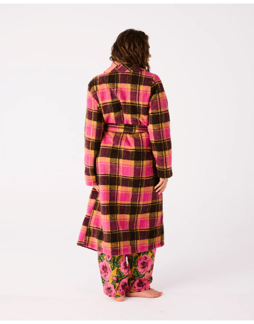 Kip & Co Alaskan adult sherpa robe in soft, plush fabric, with a cozy hood and relaxed fit, perfect for lounging.