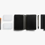 Bellroy black notebook cover with sleek leather design and embossed logo, showcasing its slim, stylish protective case for notebooks.