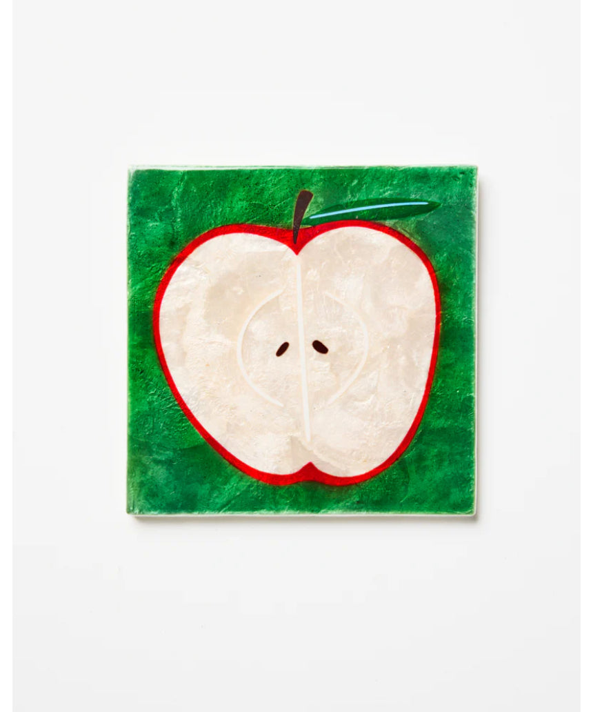 Jones & Co Superette Apple Tile wall decor featuring a colorful apple design on a decorative ceramic tile.