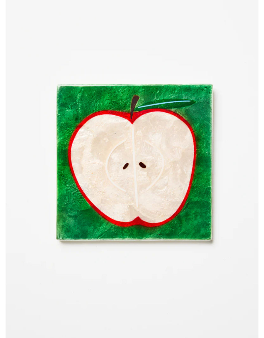 Jones & Co Superette Apple Tile wall decor featuring a colorful apple design on a decorative ceramic tile.