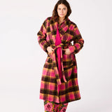 Kip & Co Alaskan adult sherpa robe in cozy, plush fabric with a relaxed fit and hood, displayed on a hanger.