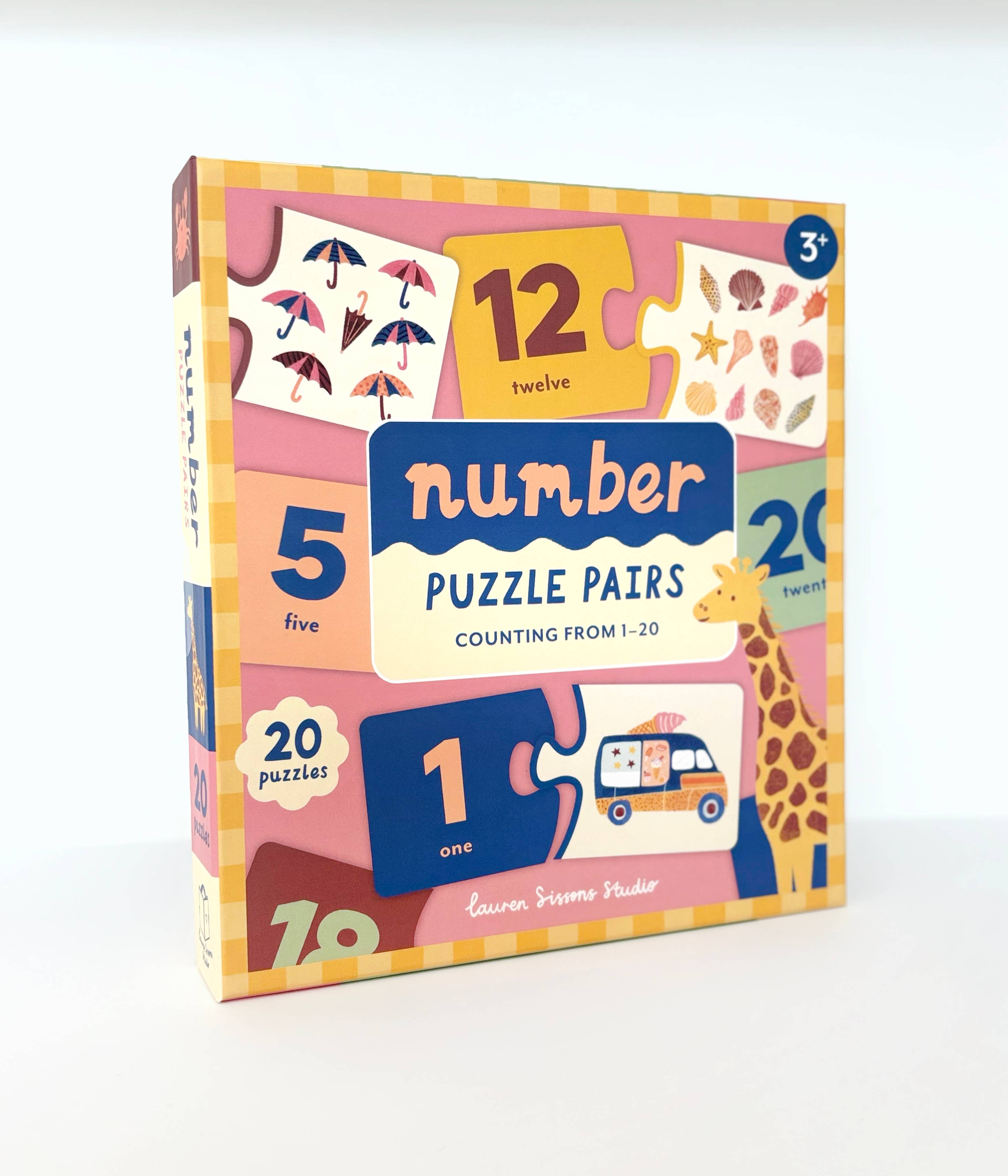 Lauren Sissons Studio Number Puzzle Pairs featuring colorful numbered tiles arranged in a creative pattern.
