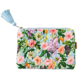 Kip & Co Spring In The Air velvet cosmetic and toiletry purse with floral pattern and zipper closure.