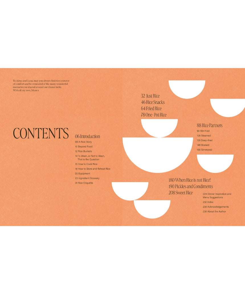 Book cover showing rice recipes from Malaysia and beyond, featuring the title "Rice" by Brumby Sunstate with an image of cooked rice.