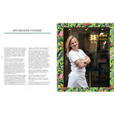 Open book titled "Ibrik: The Balkan Table" by Brumby Sunstate showing colorful pages with Balkan and Turkish recipes.