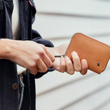 Bellroy Folio Mini wallet in Hazelnut leather showing compact design with card slots and sleek finish.
