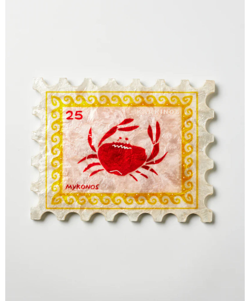 Jones & Co Sunroom Crab Wall Decor stamp featuring a detailed crab illustration on a neutral background.