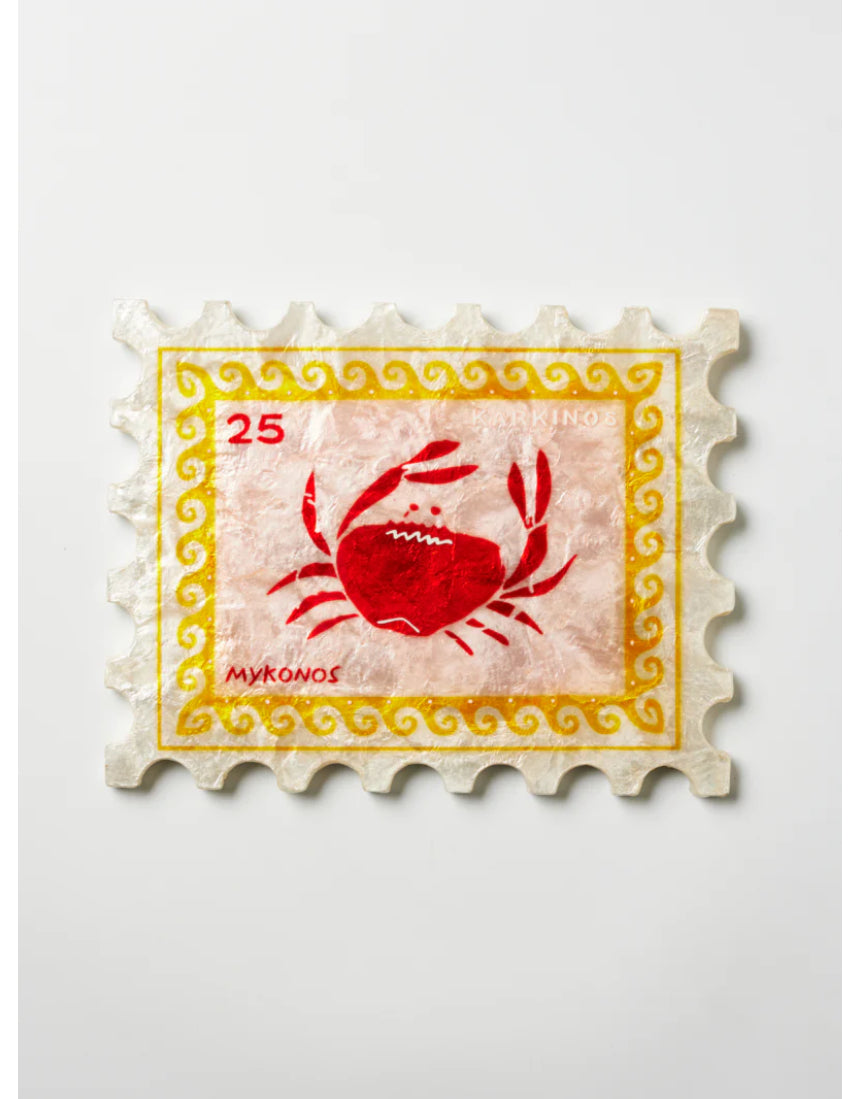 Jones & Co Sunroom Crab Wall Decor stamp featuring a detailed crab illustration on a neutral background.