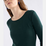 Elk Merino Long Sleeve Top in Dark Pine, featuring a comfortable and stylish wool shirt for outdoor or casual wear.
