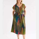 Elk Kirra Dress featuring colorful stripe print, lightweight fabric, and a relaxed fit, perfect for casual or summer wear.