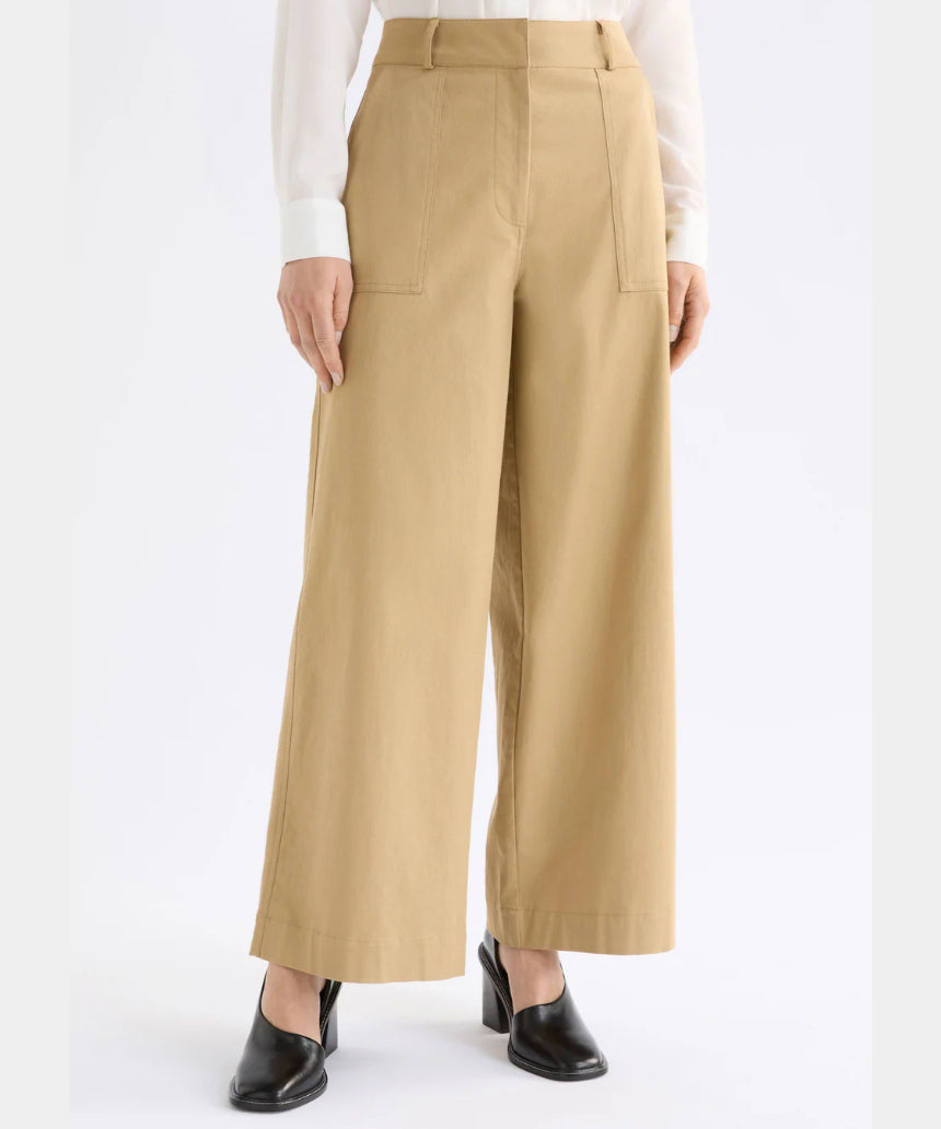 Elk Kudel Pant in almond color, stylish women's clothing with a relaxed fit and comfortable fabric, shown on a model.