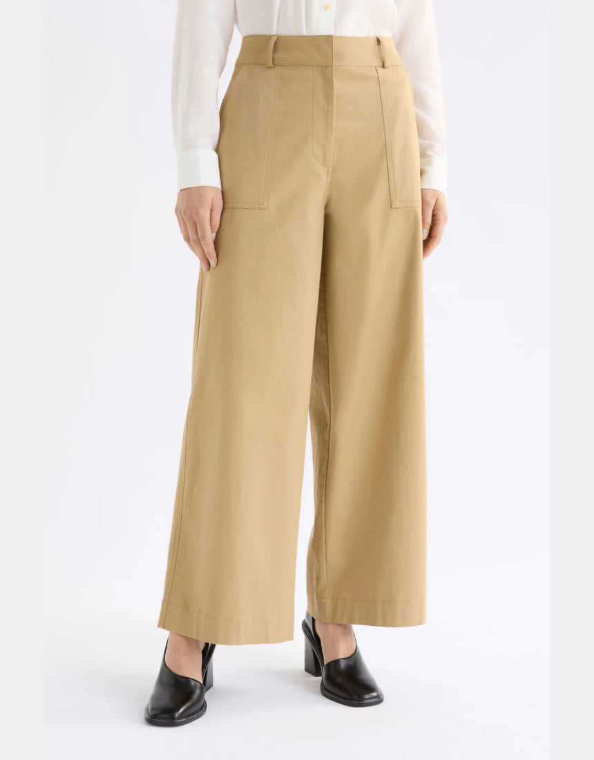 Elk Kudel Pant in almond color, stylish women's clothing with a relaxed fit and comfortable fabric, shown on a model.
