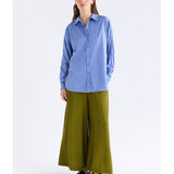 ELK The Label Sol Shirt in Dusk Blue, a stylish women's top with a relaxed fit and soft fabric, detailed in the image.
