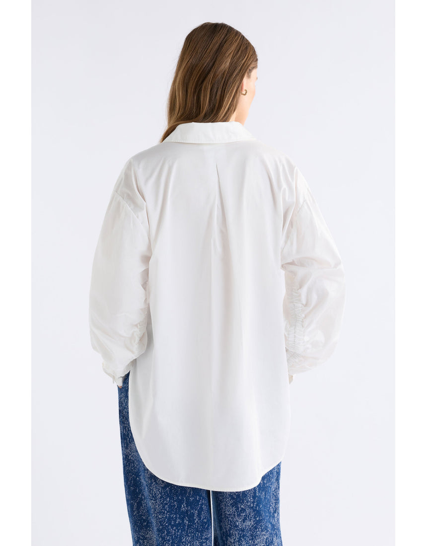 White Elk Sol Shirt by ELK The Label, a stylish women's top with a relaxed fit and minimalist design.