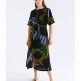 ELK The Label Reihen Dress in Stribe Burnout fabric, featuring a relaxed fit, long sleeves, and a stylish burnout pattern.