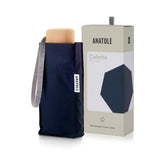 Anatole Colette micro-umbrella in navy blue, compact umbrella with a sleek design and sturdy handle.