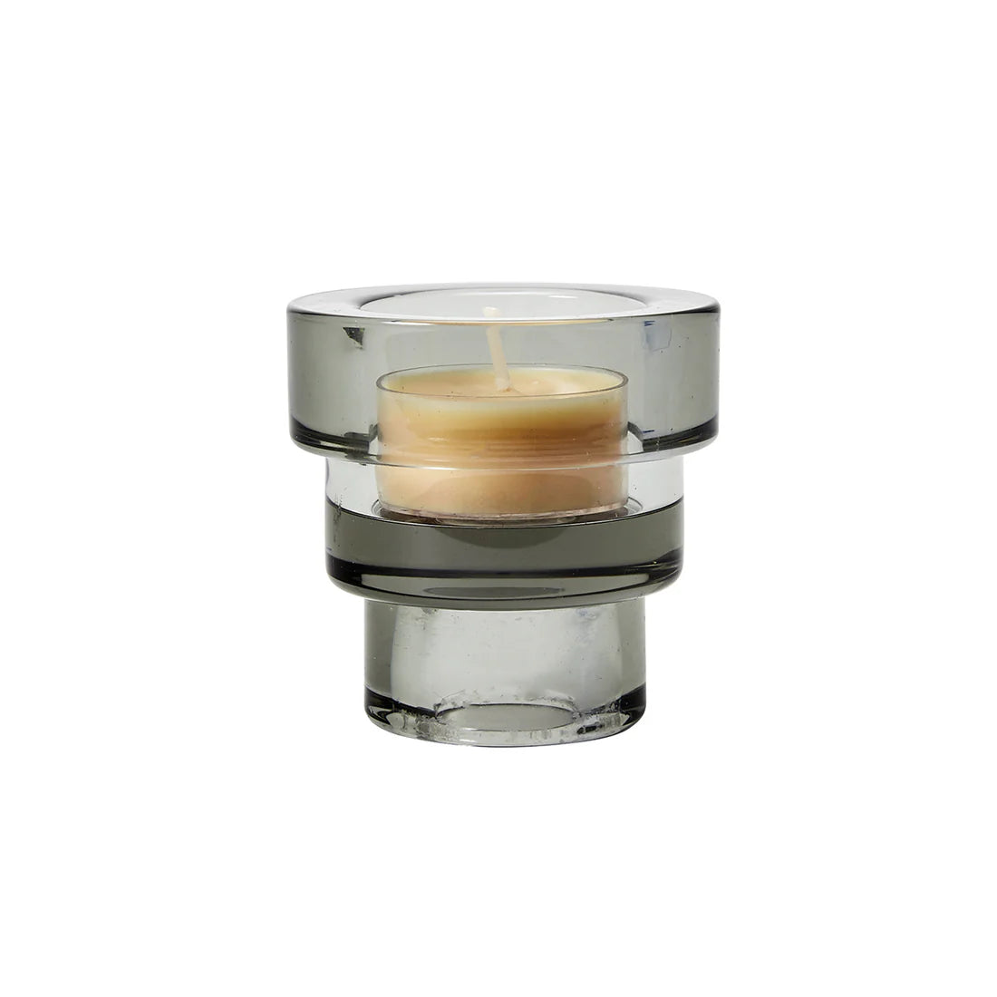Areaware grey terrace candle holder with a modern, minimalist design featuring a wide base and sleek, cylindrical shape.