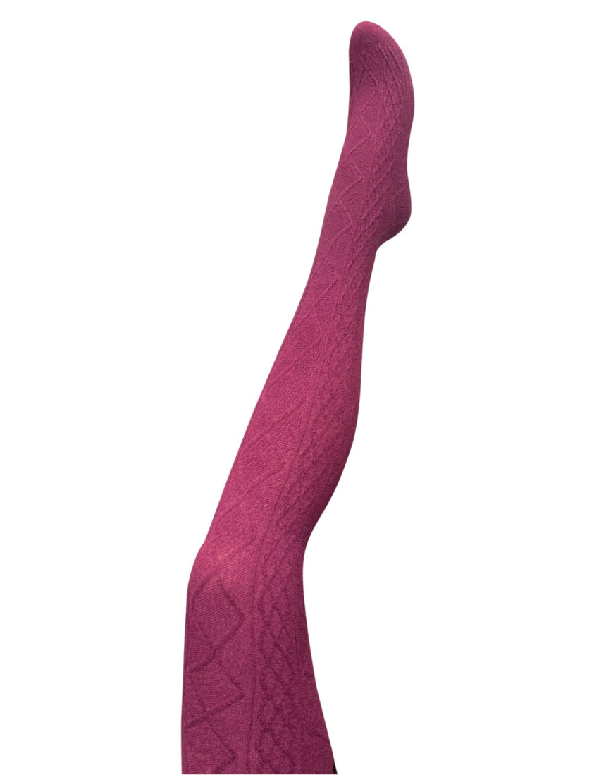 Aran Claret Cashmere Blend Tights by Tightology, close-up of soft, textured tights with a rich red color.