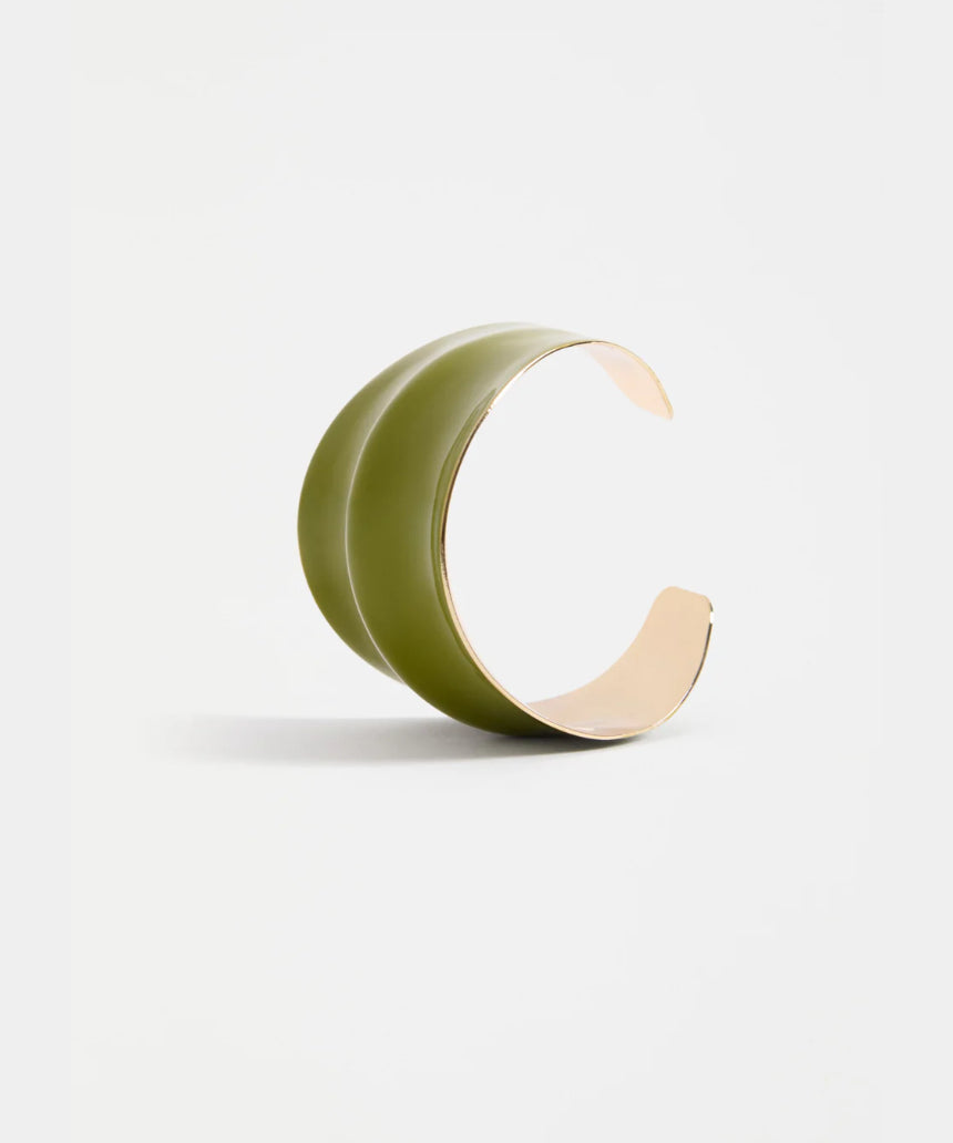 Elk Illsta Cuff Celery bracelet featuring a sleek, minimalist design in vibrant celery green, crafted by Elk jewelry brand.