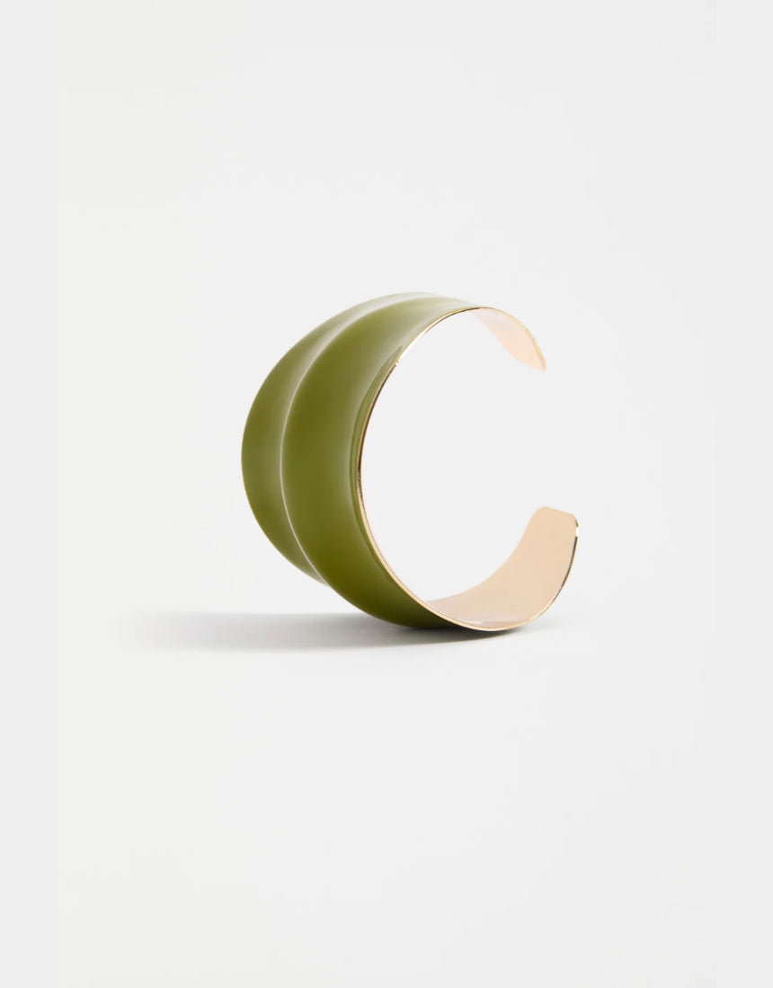 Elk Illsta Cuff Celery bracelet featuring a sleek, minimalist design in vibrant celery green, crafted by Elk jewelry brand.