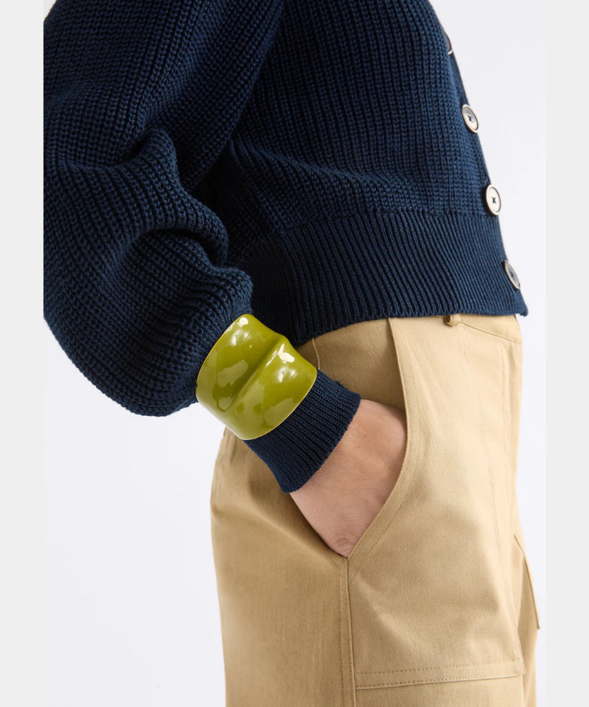 Elk Illsta Celery cuff bracelet featuring a sleek, modern design with a vibrant green color and smooth finish.
