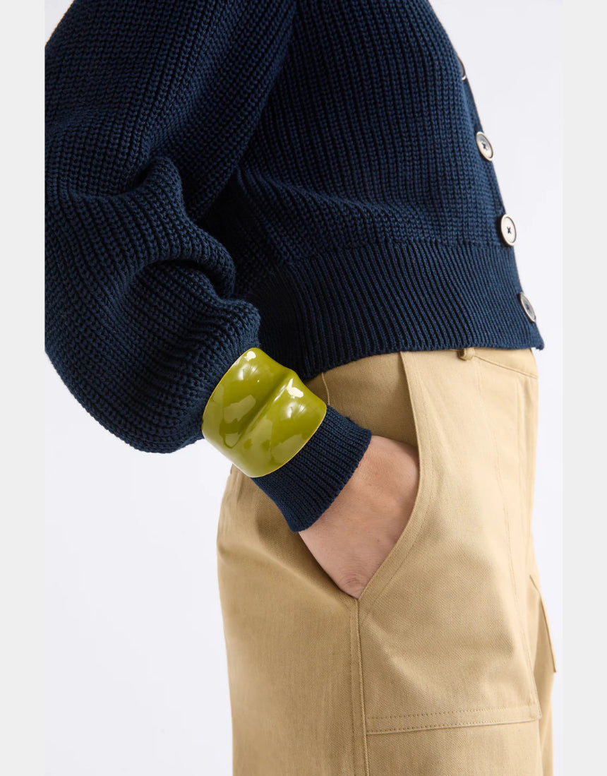 Elk Illsta Celery cuff bracelet featuring a sleek, modern design with a vibrant green color and smooth finish.