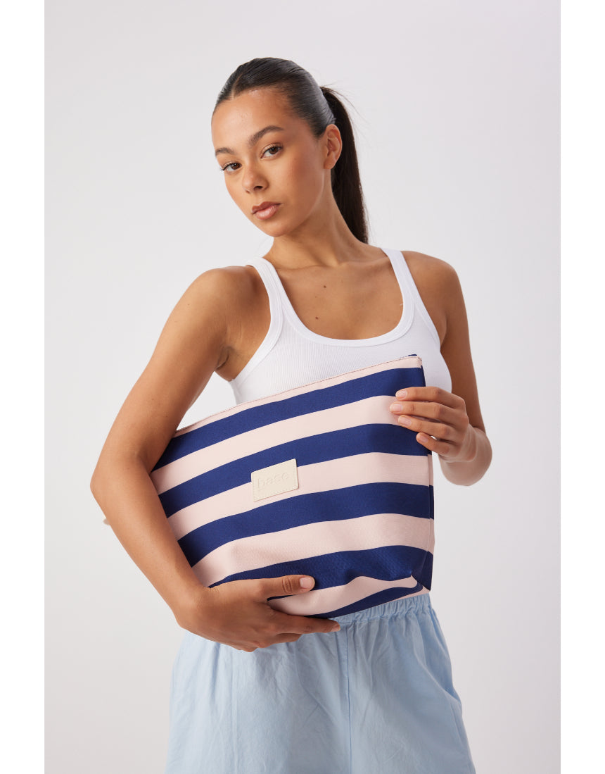 Large Regatta Stripe Wet Base from Base, showcasing a vibrant, patterned fabric with bold blue, white, and red maritime stripes.