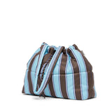 Chocolate brown striped scrunch base from Base, showcasing a flexible, textured hair accessory with a stylish striped design.