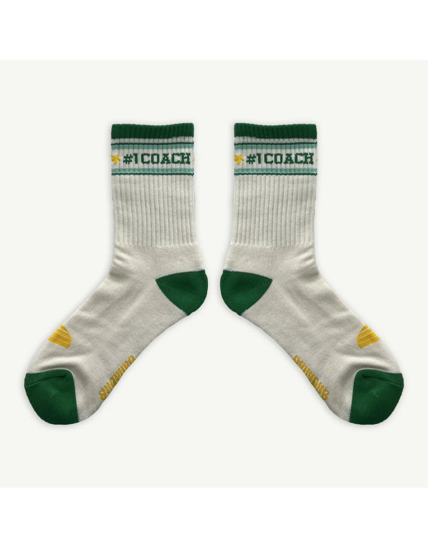 Banabae organic cotton crew socks featuring Coach branding, soft and comfortable with a stylish design.