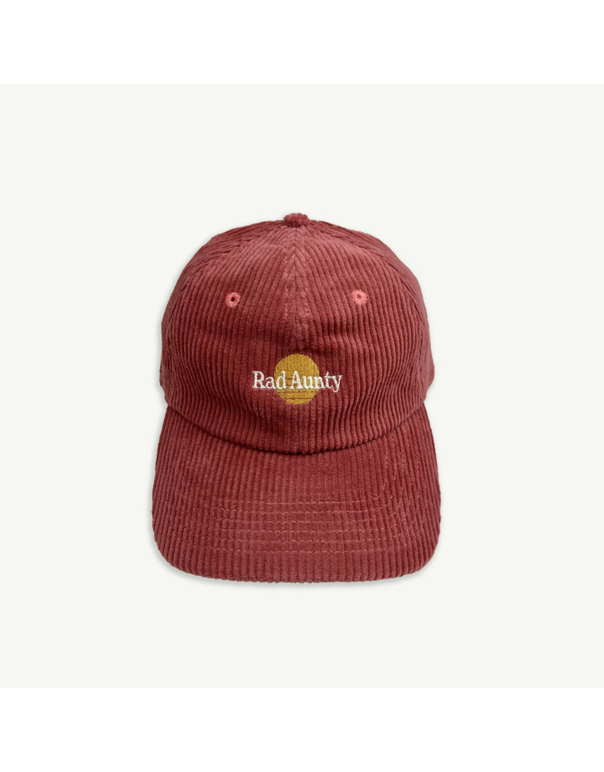 Banabae Rad Aunty Cord Cap in eco red, showcasing a stylish red cord cap with a casual, vintage-inspired design.