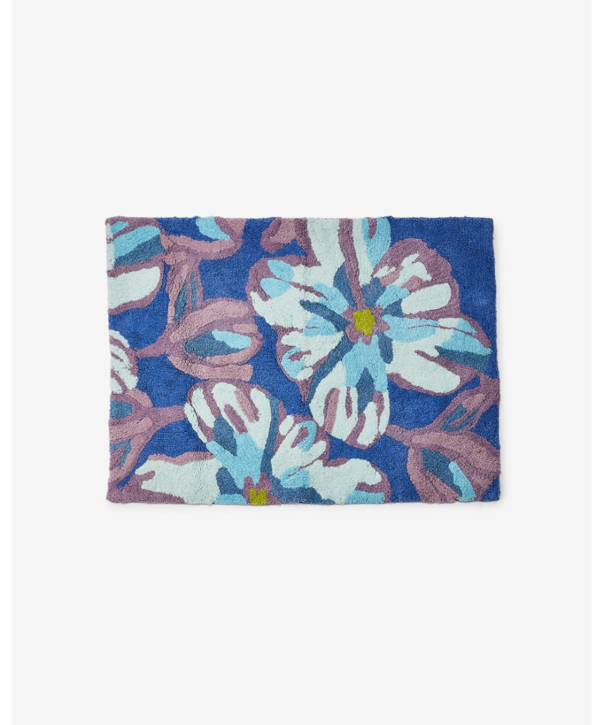 Dutch Floral Blue bath mat by Bonnie and Neil featuring a vibrant floral pattern, designed for bathroom decor and comfort.