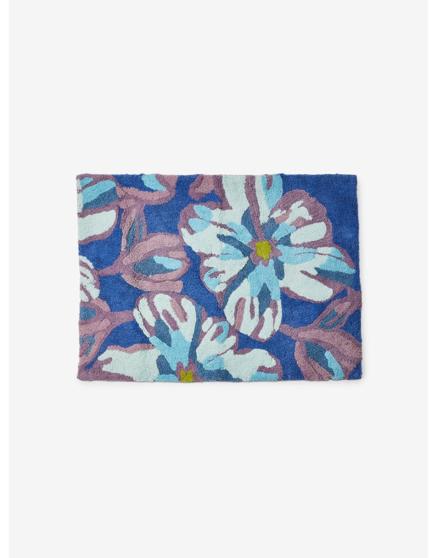 Dutch Floral Blue bath mat by Bonnie and Neil featuring a vibrant floral pattern, designed for bathroom decor and comfort.