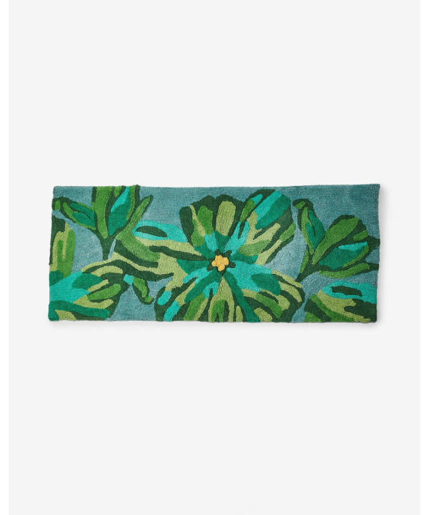 Bonnie and Neil Dutch Floral Green bath mat with a floral pattern, long, plush bathroom rug for comfort and style.