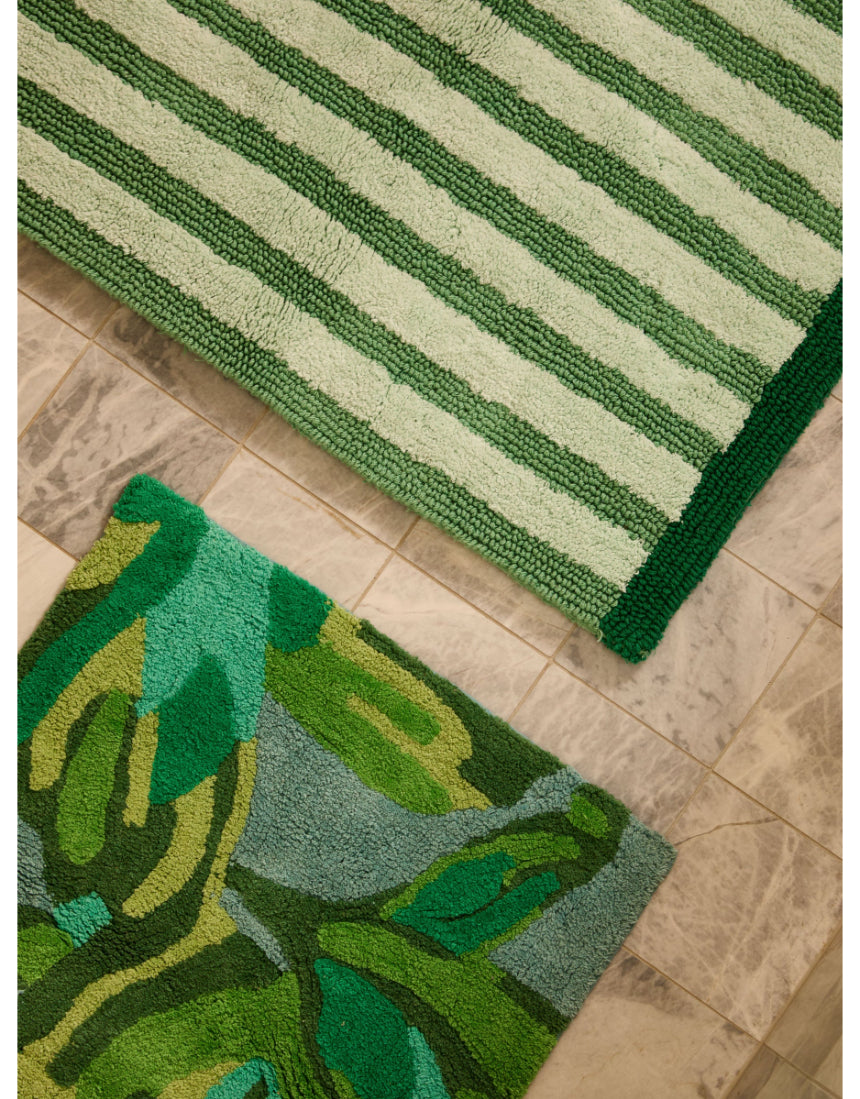 Dutch floral green bath mat by Bonnie and Neil, featuring a long, decorative floral design for bathroom decor.