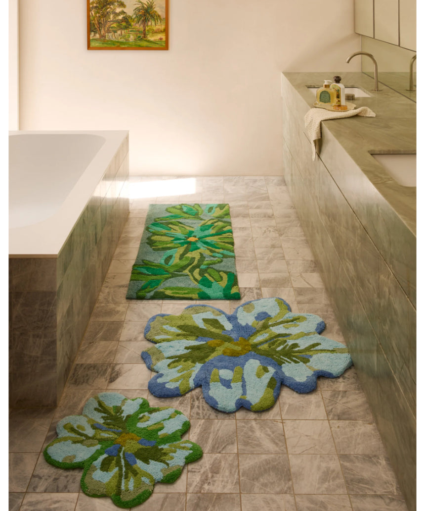 Dutch Floral Green Bath Mat by Bonnie and Neil with a vibrant floral pattern, ideal for bathroom decor and comfort.