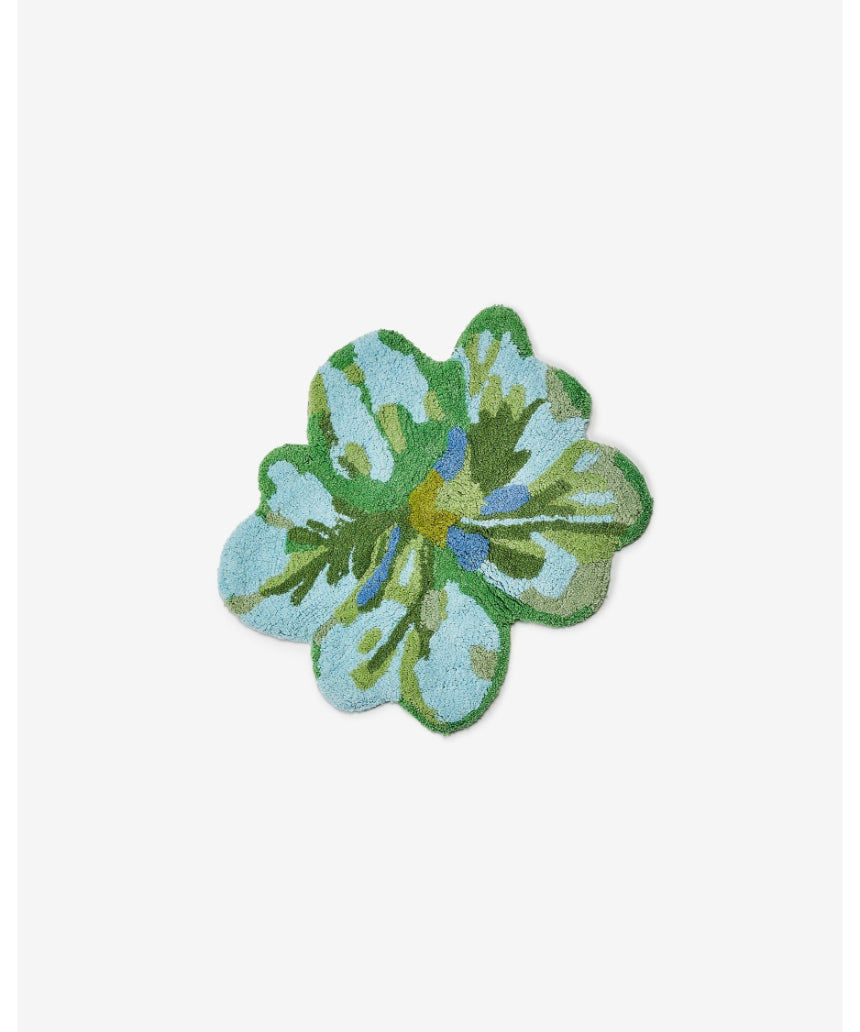 Bonnie and Neil Mini Tulip Blue Green Bath Mat with floral design, soft fabric, perfect for bathroom decor and comfort.