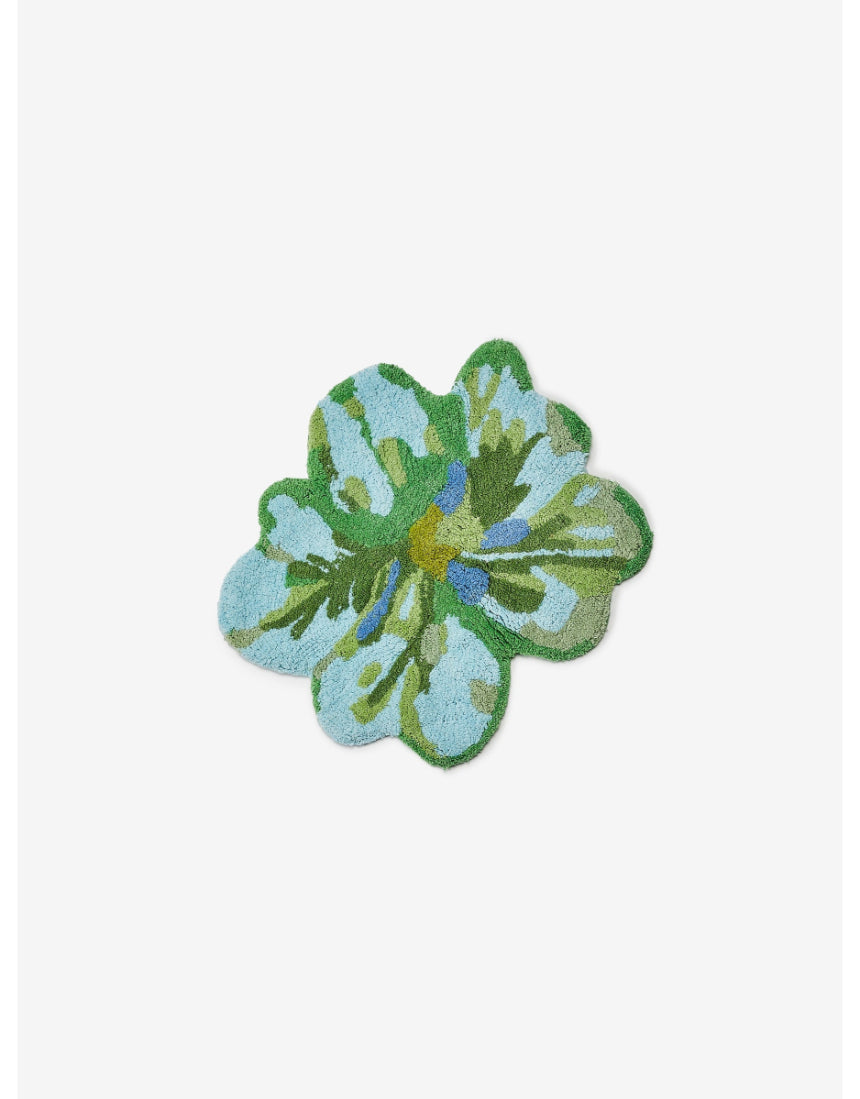 Bonnie and Neil Mini Tulip Blue Green Bath Mat with floral design, soft fabric, perfect for bathroom decor and comfort.