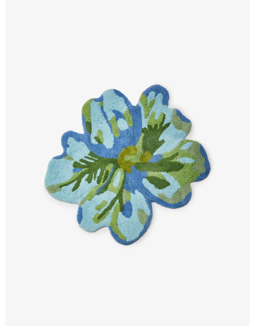Bonnie and Neil Tulip Blue Green Bath Mat with floral design, soft textured fabric for bathroom decor and comfort.