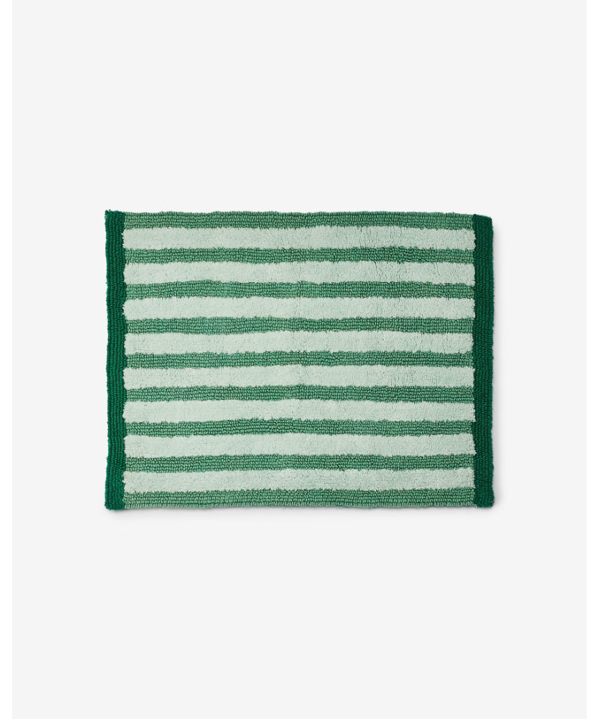 Reversible green stripe bath mat by Bonnie and Neil, soft fabric with stylish pattern, ideal for bathroom decor.