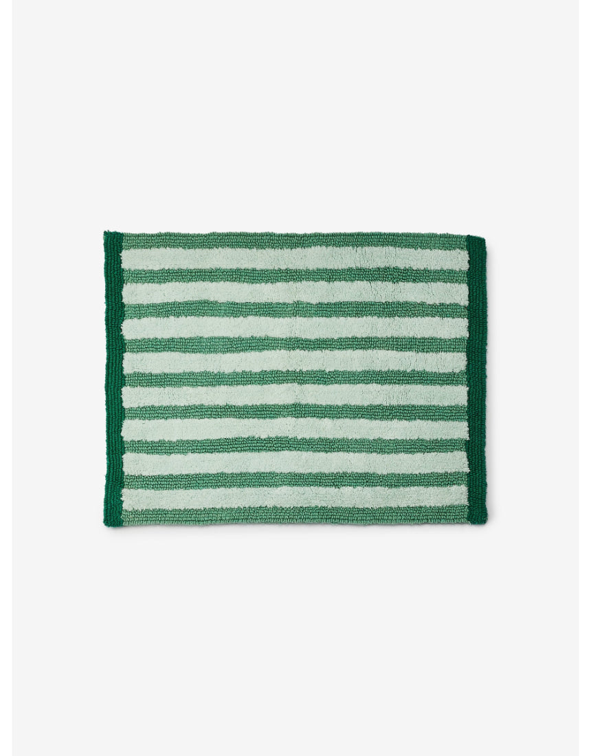 Reversible green stripe bath mat by Bonnie and Neil, soft fabric with stylish pattern, ideal for bathroom decor.