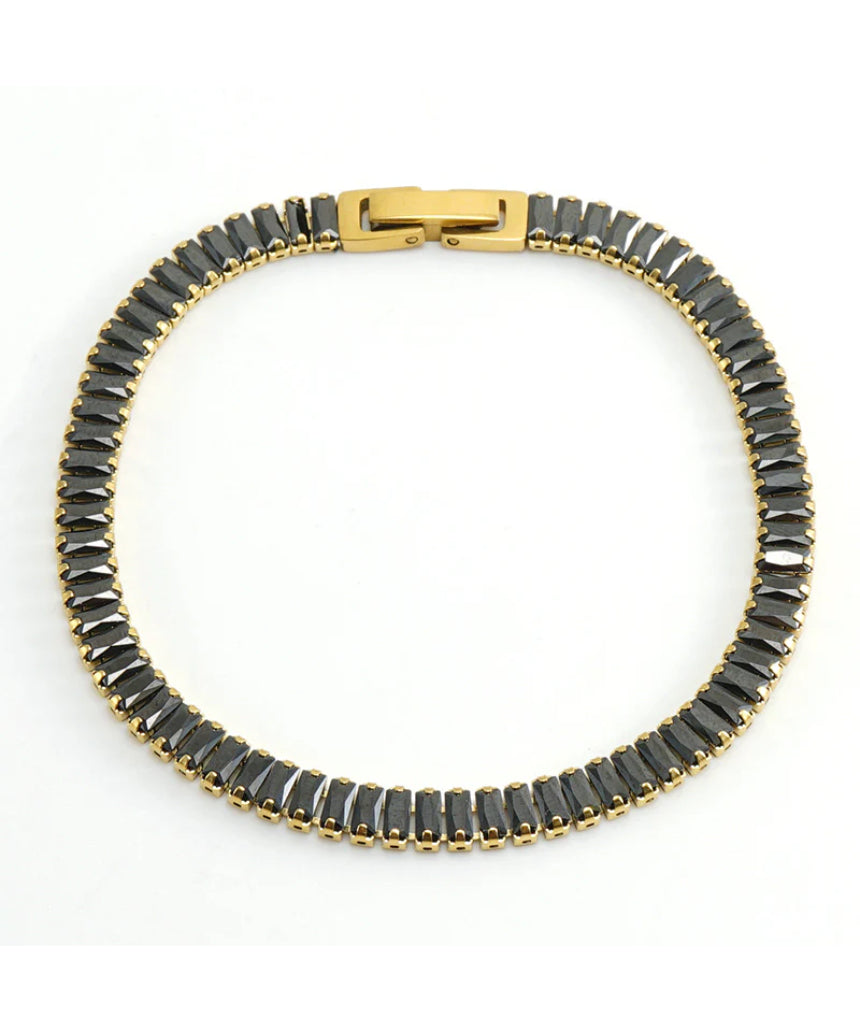 Salty Safari Kristy tennis bracelet with sparkling beads and silver chain, showcasing elegant and stylish jewelry design