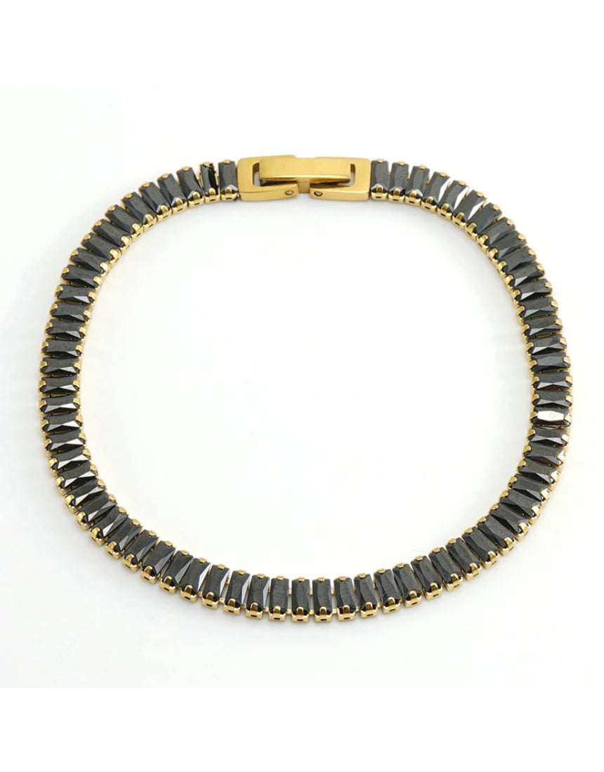 Salty Safari Kristy tennis bracelet with sparkling beads and silver chain, showcasing elegant and stylish jewelry design