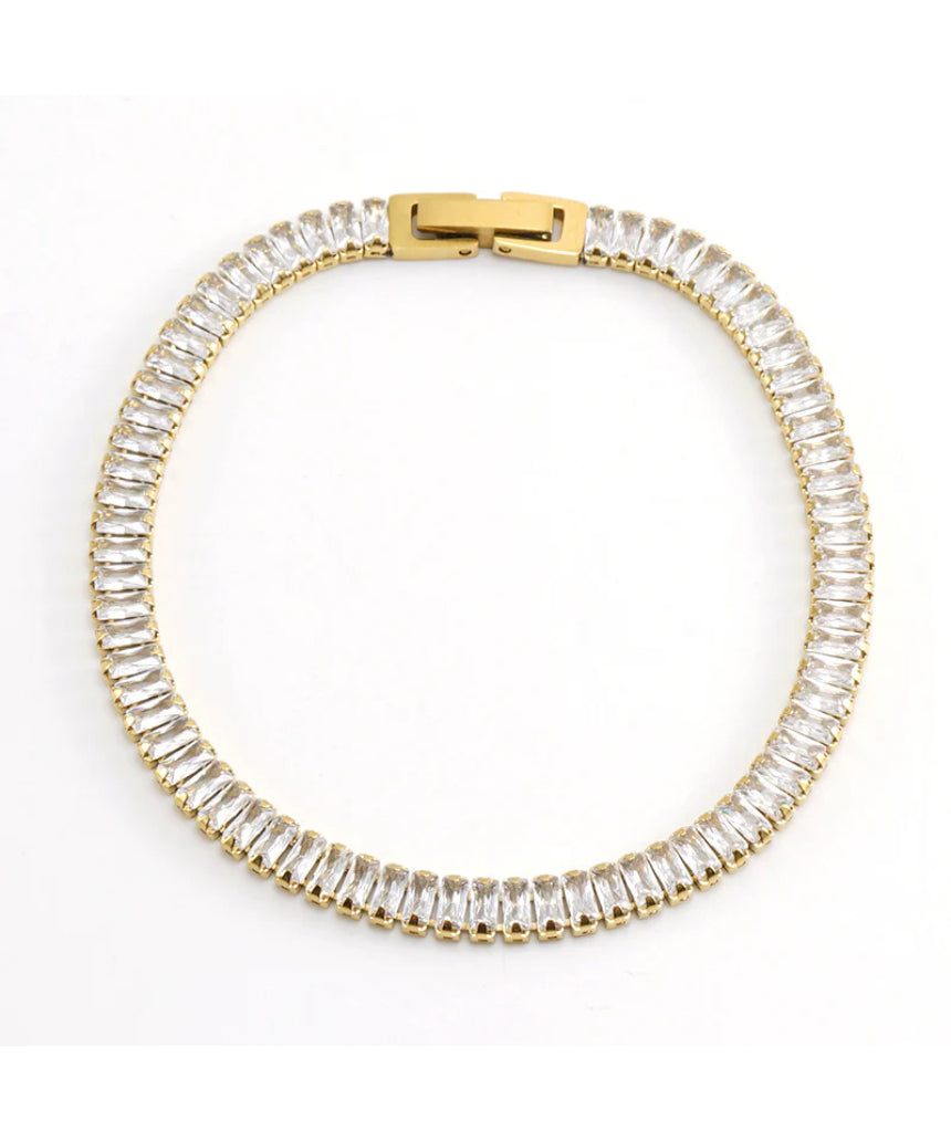 Salty Safari Kristy tennis bracelet with sparkling beads and silver chain, close-up view of elegant jewelry design.
