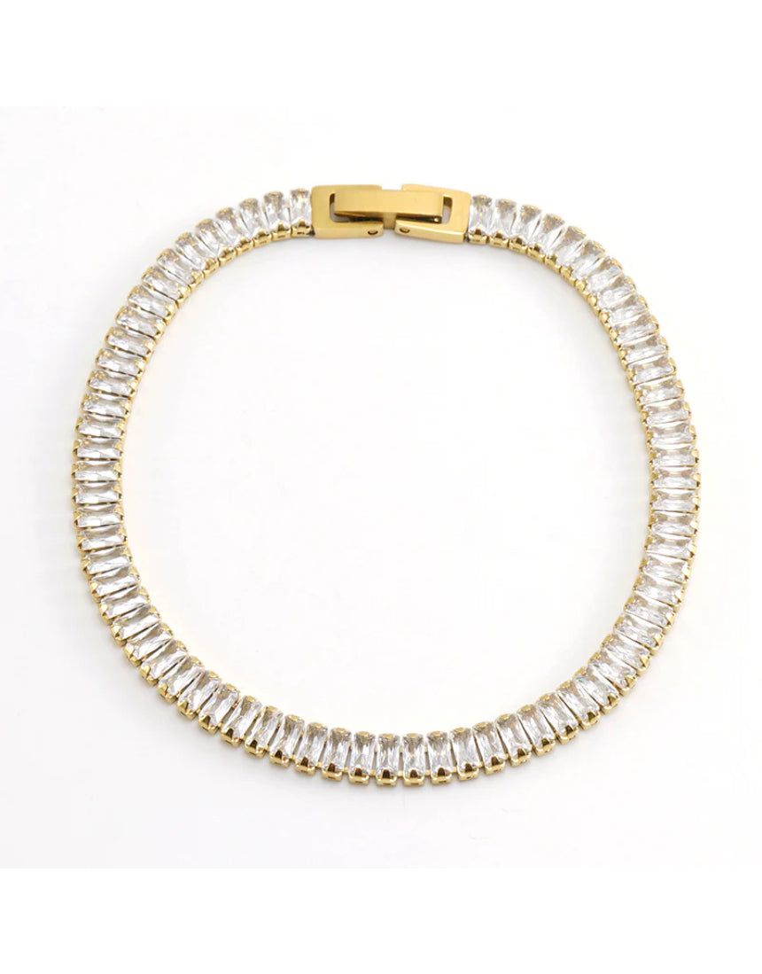 Salty Safari Kristy tennis bracelet with sparkling beads and silver chain, close-up view of elegant jewelry design.