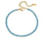 Salty Safari Bella tennis bracelet featuring delicate chain and small bead accents, styled on a wrist for a trendy look.