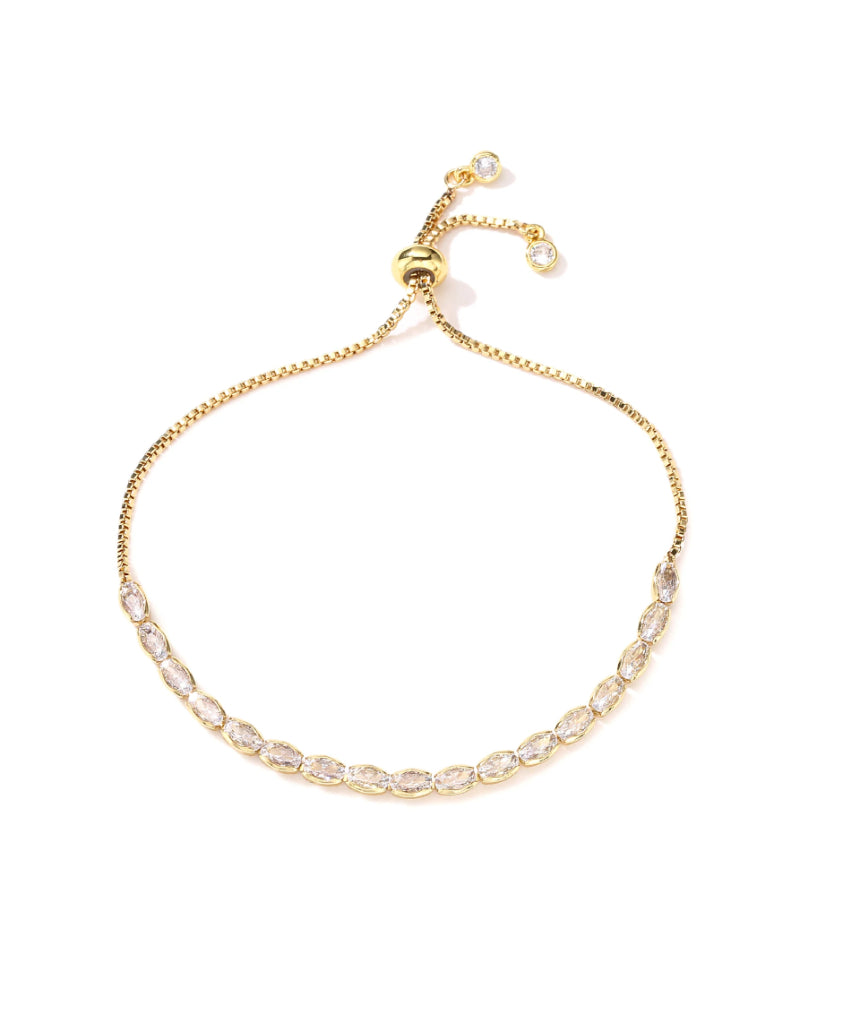 Salty Safari Sia Tennis Bracelet with sparkling silver chain and crystal accents, close-up view of the stylish jewelry design.