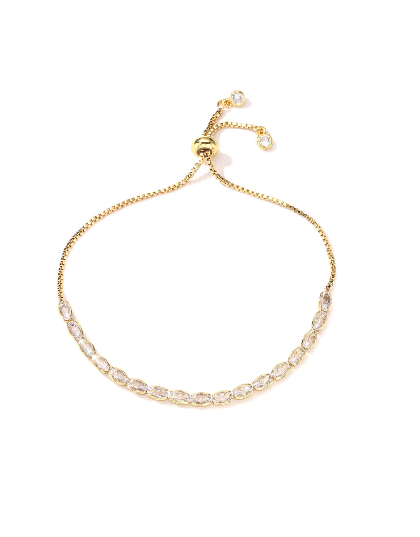 Salty Safari Sia Tennis Bracelet with sparkling silver chain and crystal accents, close-up view of the stylish jewelry design.