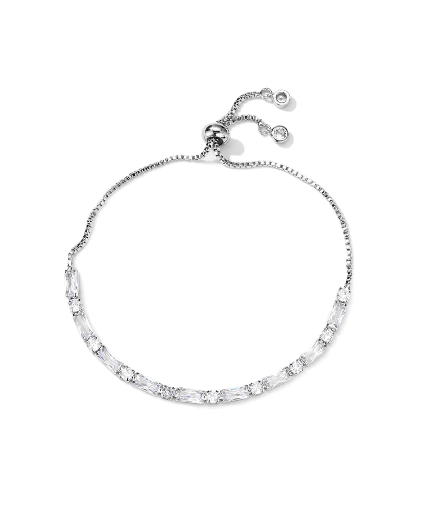 Salty Safari Zalia Tennis Bracelet with silver chain and sparkling crystal accents, stylish jewelry accessory.