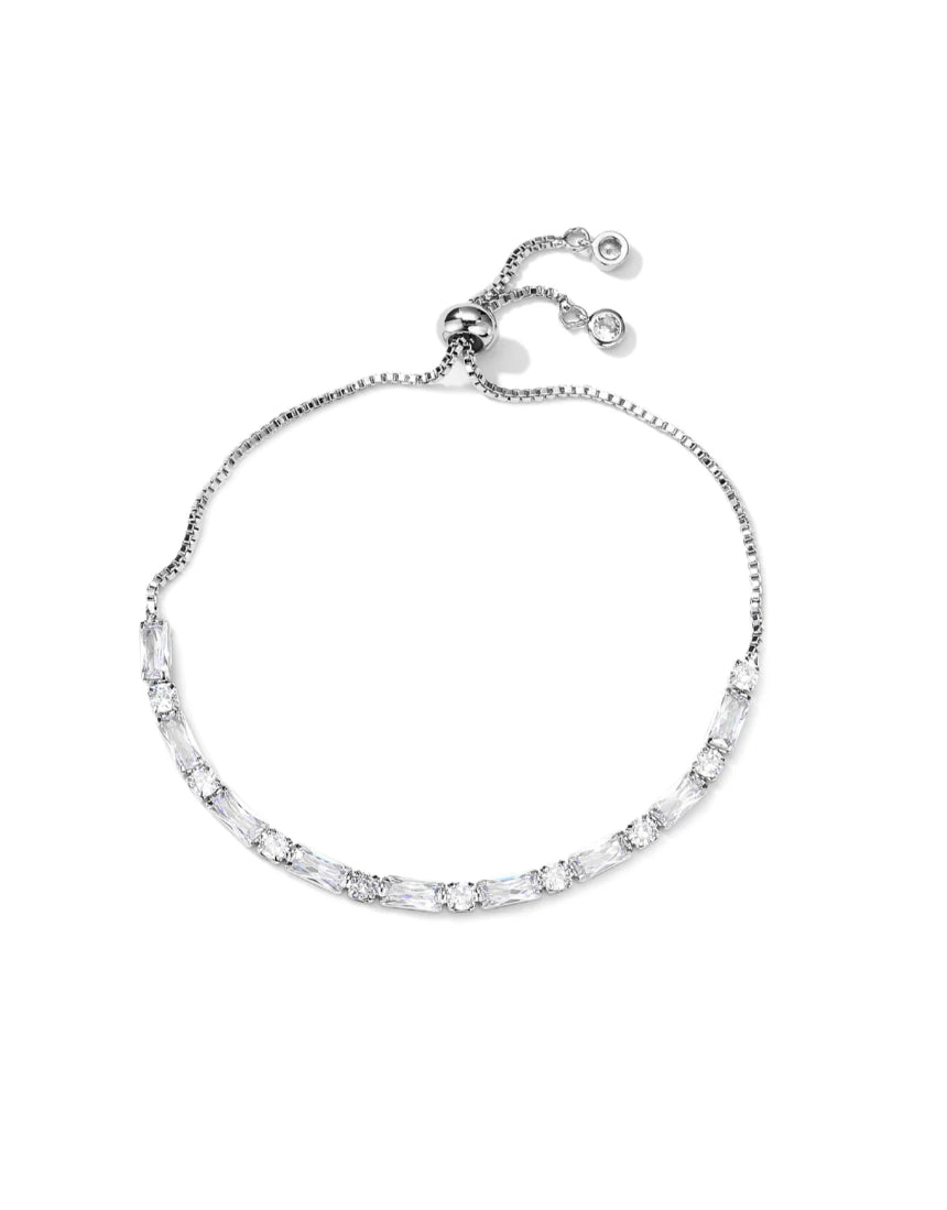 Salty Safari Zalia Tennis Bracelet with silver chain and sparkling crystal accents, stylish jewelry accessory.