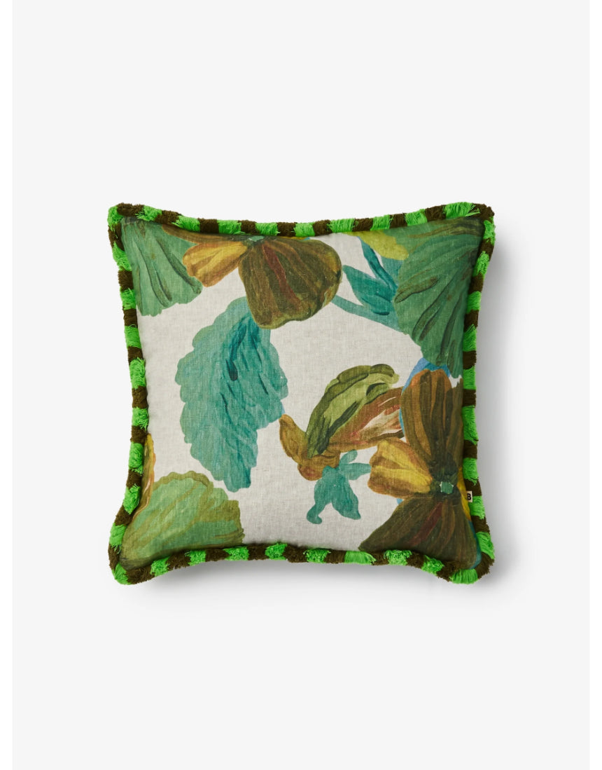 Bonnie and Neil Wild Pansy Verde 50cm linen cushion with vibrant floral design for living room decor